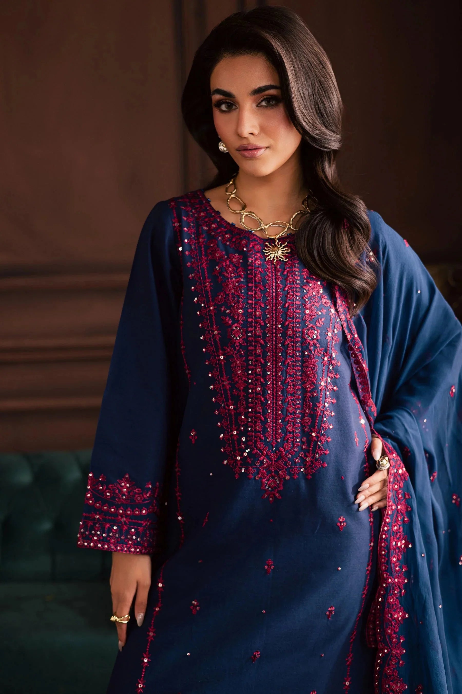 BATIK-3PC LAWN SEQUIN EMBROIDERED SHIRT WITH CHIFFON EMBROIDERED DUPATTA AND TROUSER-BIC-4878 Asasay Fakhir