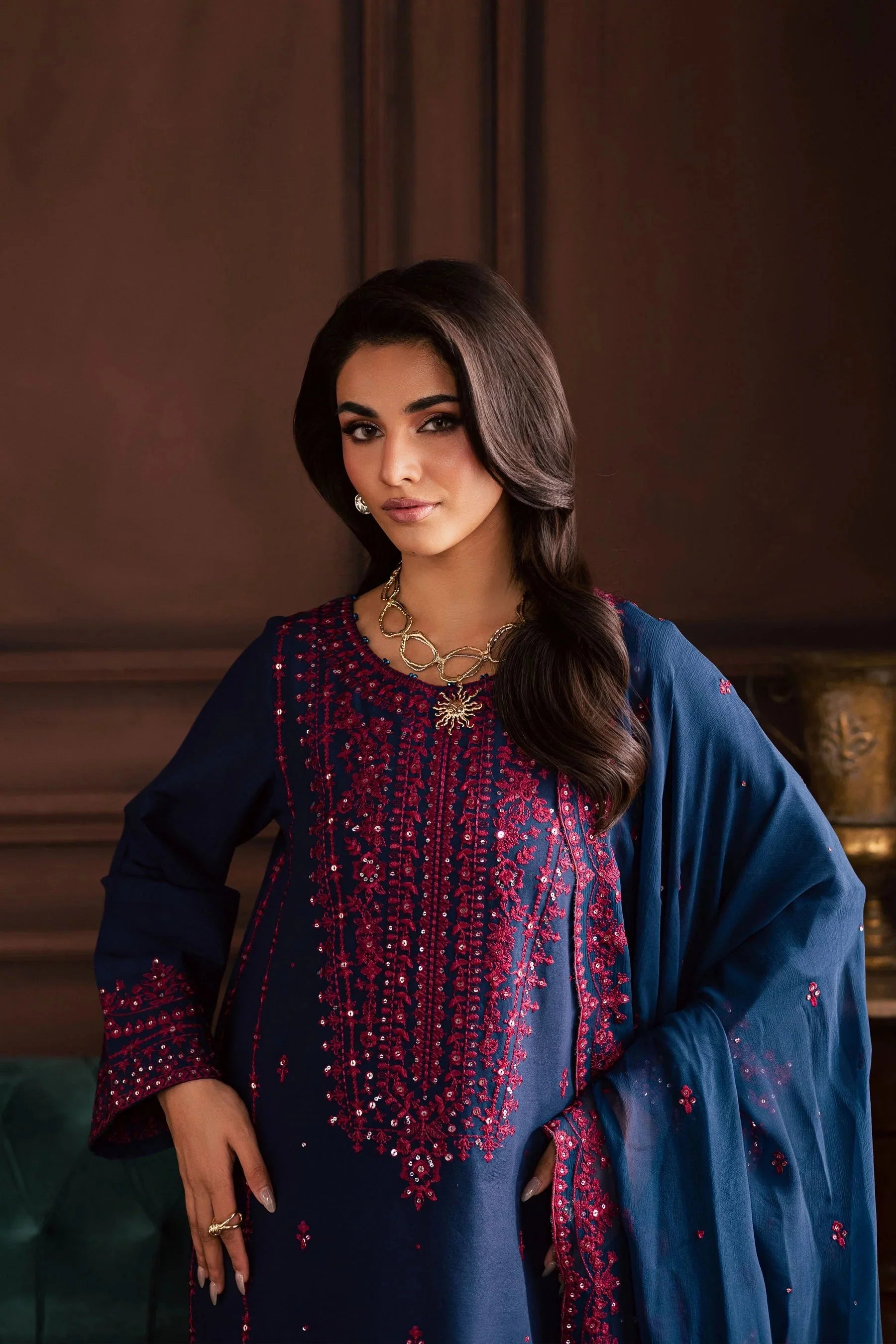 BATIK-3PC LAWN SEQUIN EMBROIDERED SHIRT WITH CHIFFON EMBROIDERED DUPATTA AND TROUSER-BIC-4878 Asasay Fakhir