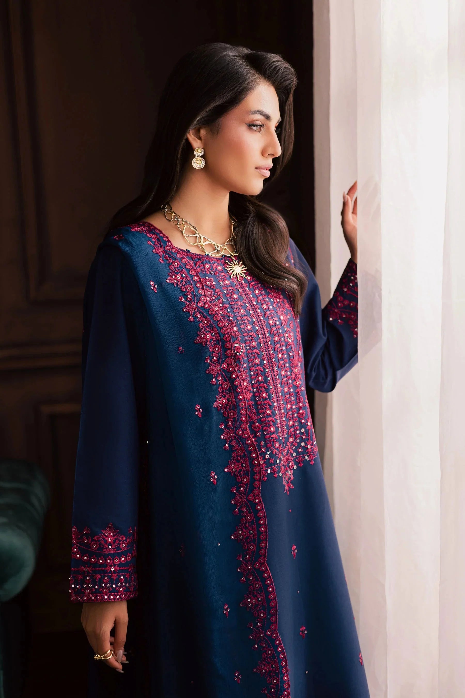 BATIK-3PC LAWN SEQUIN EMBROIDERED SHIRT WITH CHIFFON EMBROIDERED DUPATTA AND TROUSER-BIC-4878 Asasay Fakhir