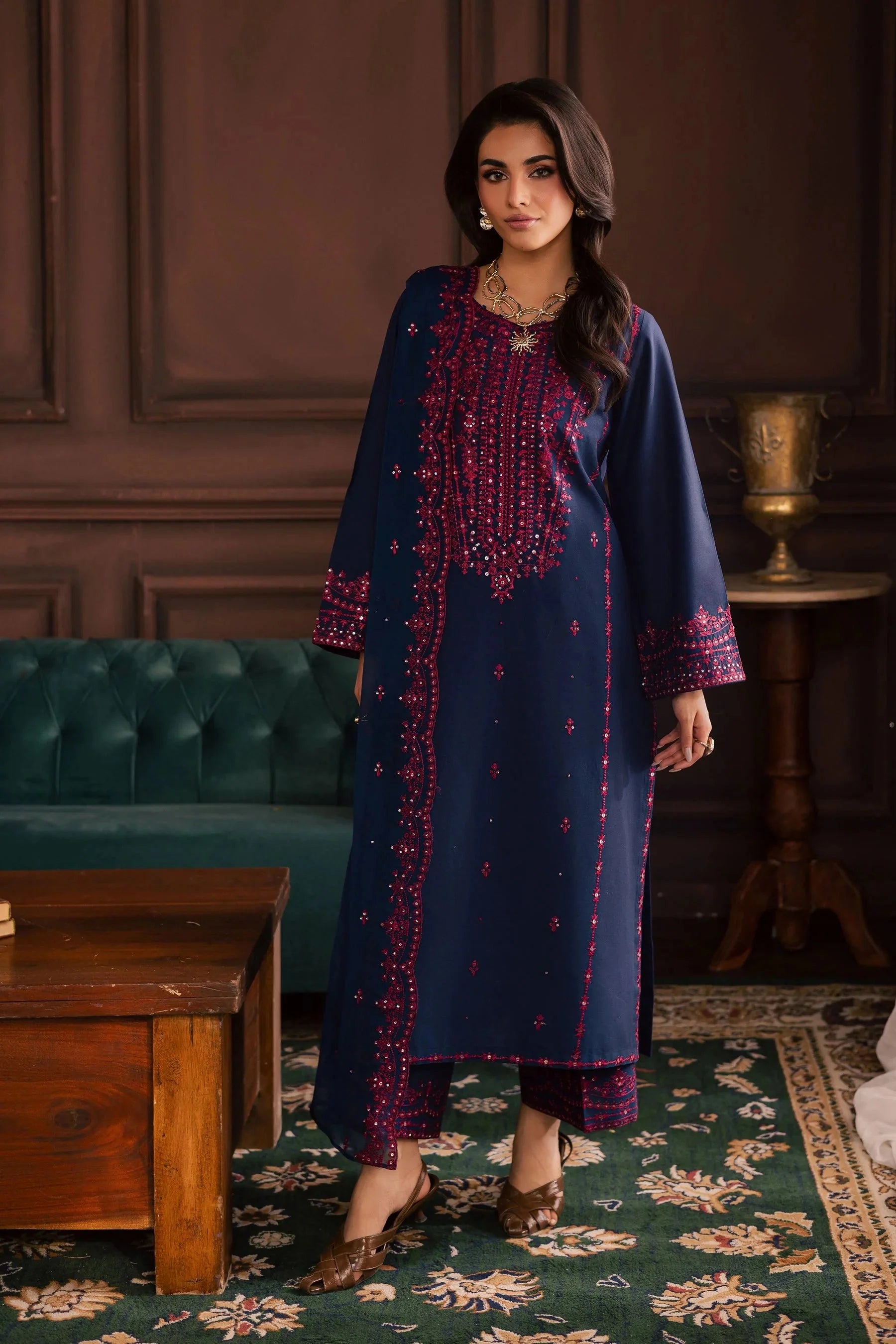 BATIK-3PC LAWN SEQUIN EMBROIDERED SHIRT WITH CHIFFON EMBROIDERED DUPATTA AND TROUSER-BIC-4878 Asasay Fakhir