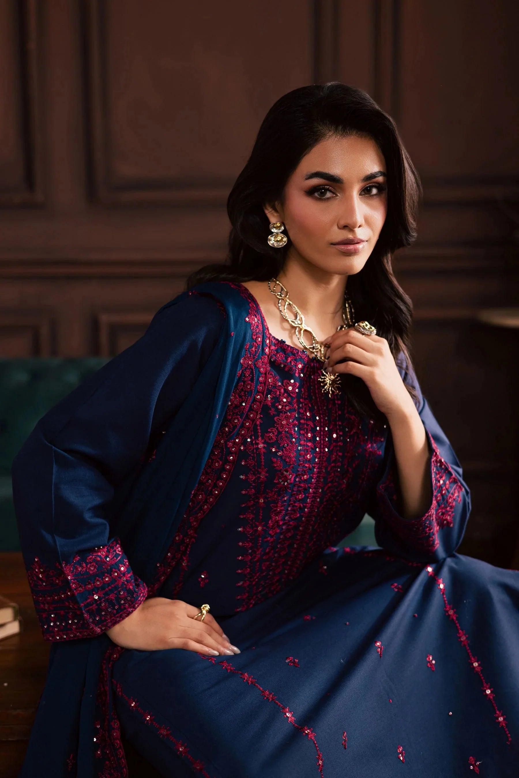 BATIK-3PC LAWN SEQUIN EMBROIDERED SHIRT WITH CHIFFON EMBROIDERED DUPATTA AND TROUSER-BIC-4878 Asasay Fakhir