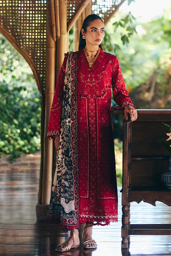 SUFFUSE-3PC LAWN EMBROIDERED SHIRT WITH CHIFFON PRINT DUPATTA AND EMB TROUSER-BIC-4810 Asasay Fakhir