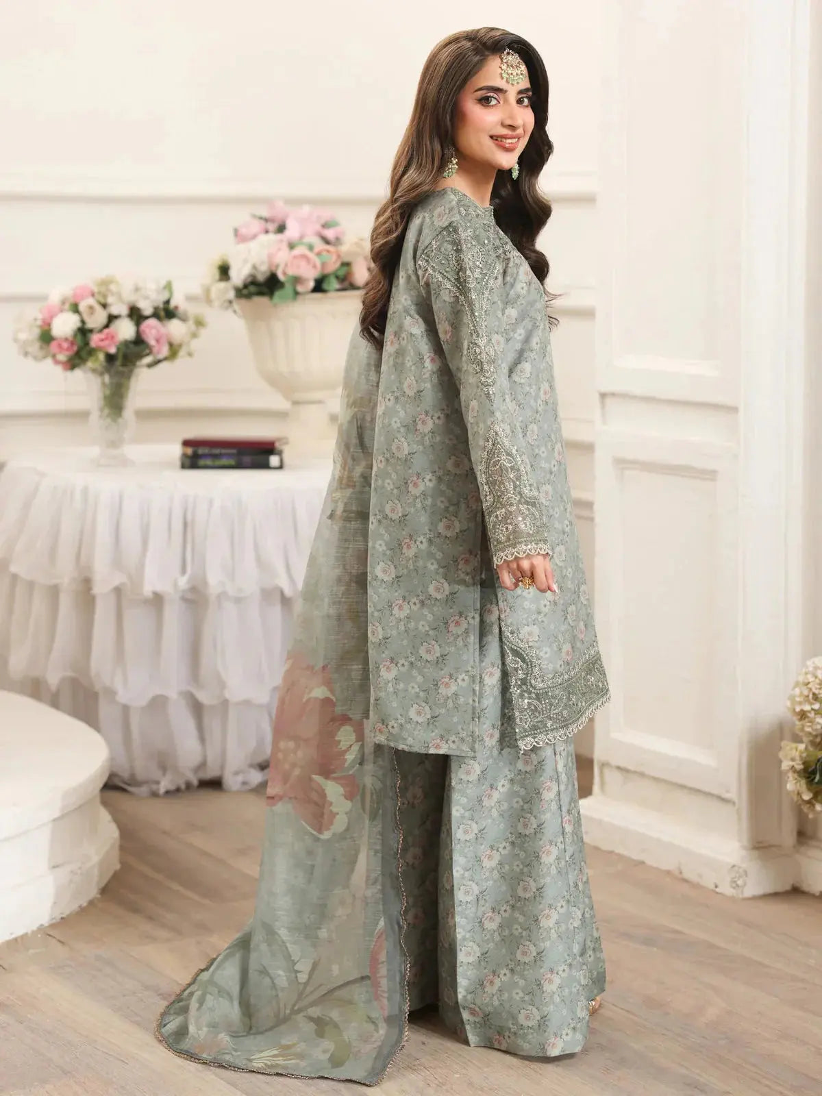 MOHAGNI-3PC LAWN PRINTED EMBROIDERED SHIRT WITH SILK PRINTED DUPATTA AND PRINTED TROUSER-BIC-008 Asasayfakhir