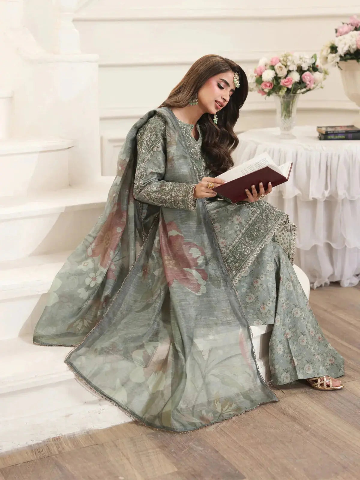 MOHAGNI-3PC LAWN PRINTED EMBROIDERED SHIRT WITH SILK PRINTED DUPATTA AND PRINTED TROUSER-BIC-008 Asasayfakhir