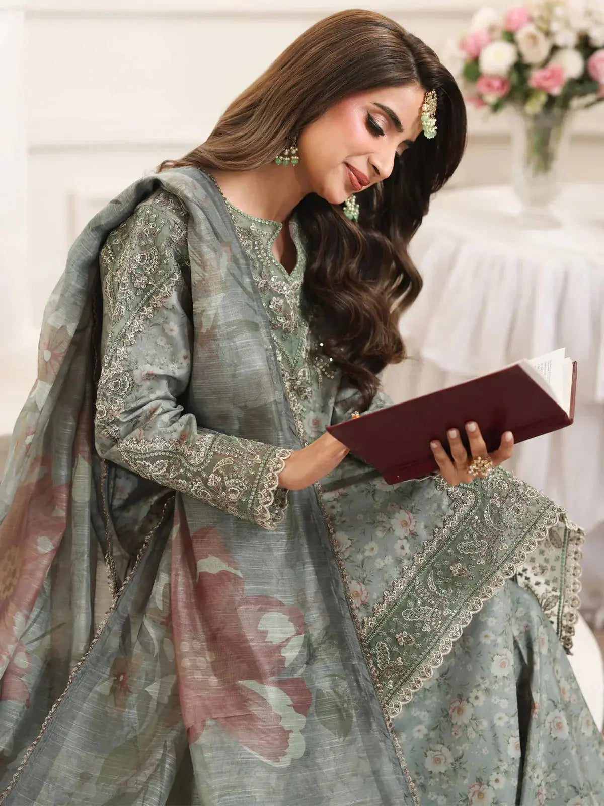 MOHAGNI-3PC LAWN PRINTED EMBROIDERED SHIRT WITH SILK PRINTED DUPATTA AND PRINTED TROUSER-BIC-008 Asasayfakhir