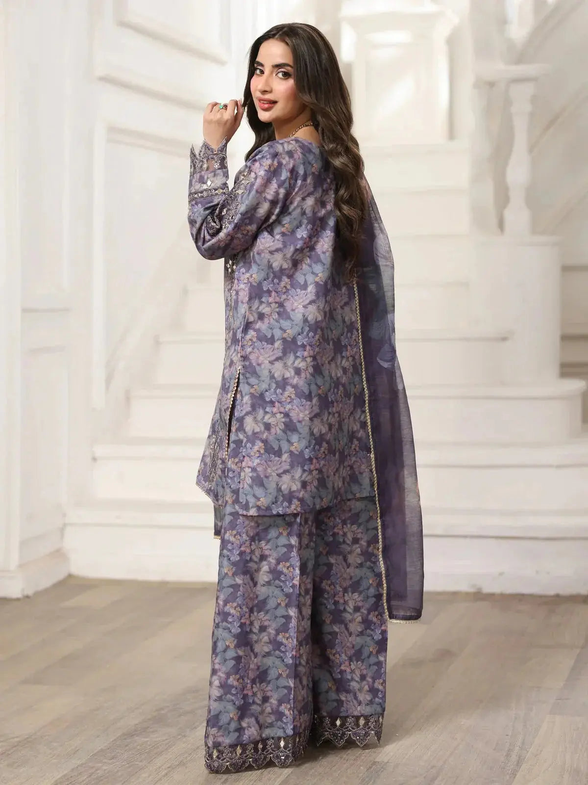 MOHAGNI-3PC LAWN PRINTED EMBROIDERED SHIRT WITH SILK PRINTED DUPATTA AND PRINTED EMB TROUSER-006 Asasay Fakhir