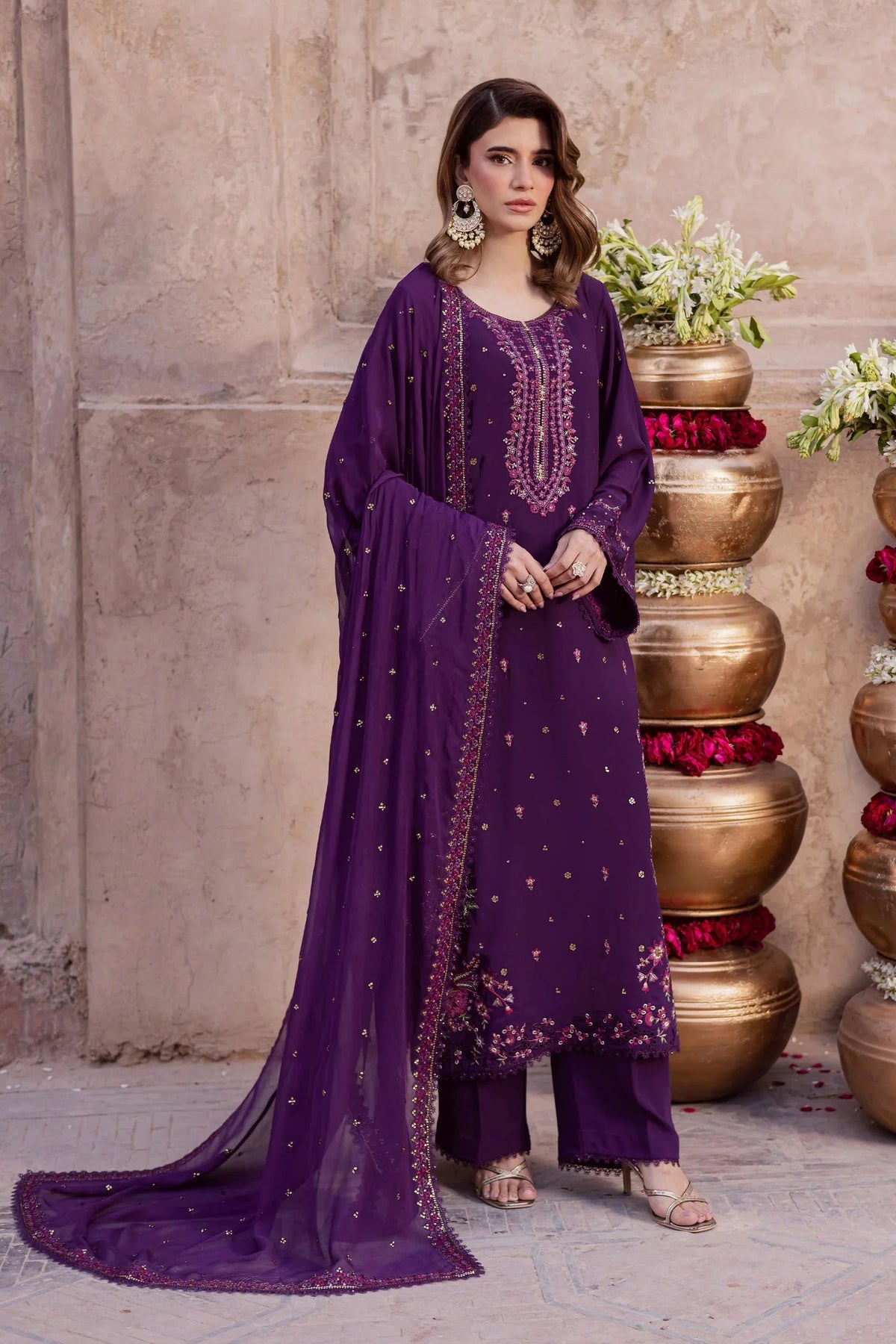 BATIK-3PIECE LAWN SEQUIN EMBROIDERED SHIRT WITH CHIFFON EMBROIDERED DUPATTA AND TROUSER-BIC-4859 Asasay Fakhir