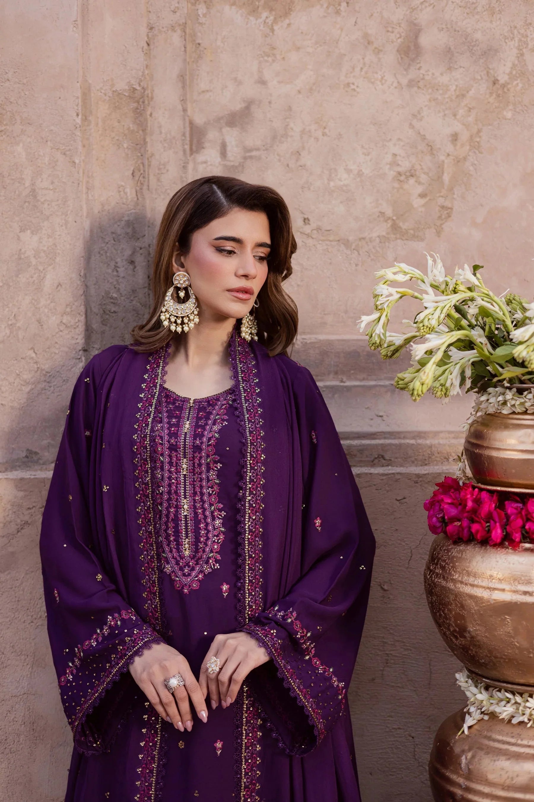 BATIK-3PIECE LAWN SEQUIN EMBROIDERED SHIRT WITH CHIFFON EMBROIDERED DUPATTA AND TROUSER-BIC-4859 Asasay Fakhir