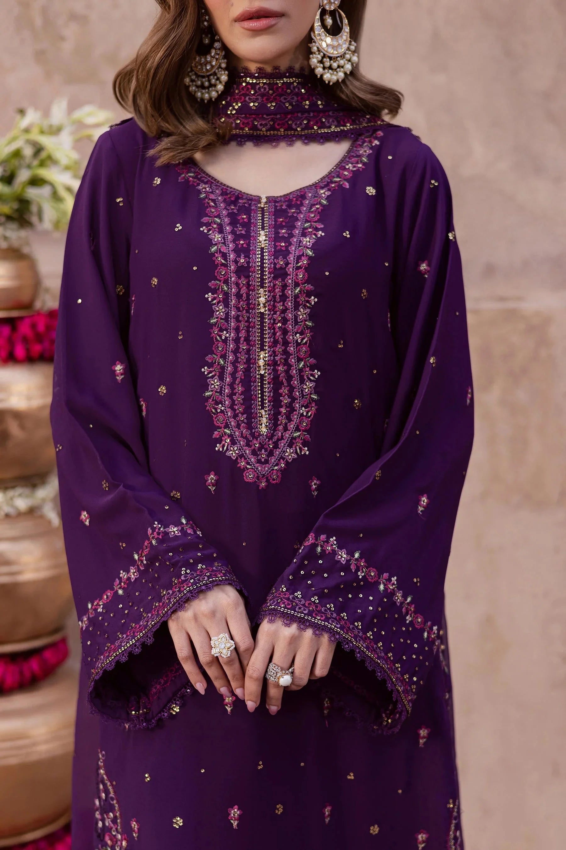 BATIK-3PIECE LAWN SEQUIN EMBROIDERED SHIRT WITH CHIFFON EMBROIDERED DUPATTA AND TROUSER-BIC-4859 Asasay Fakhir