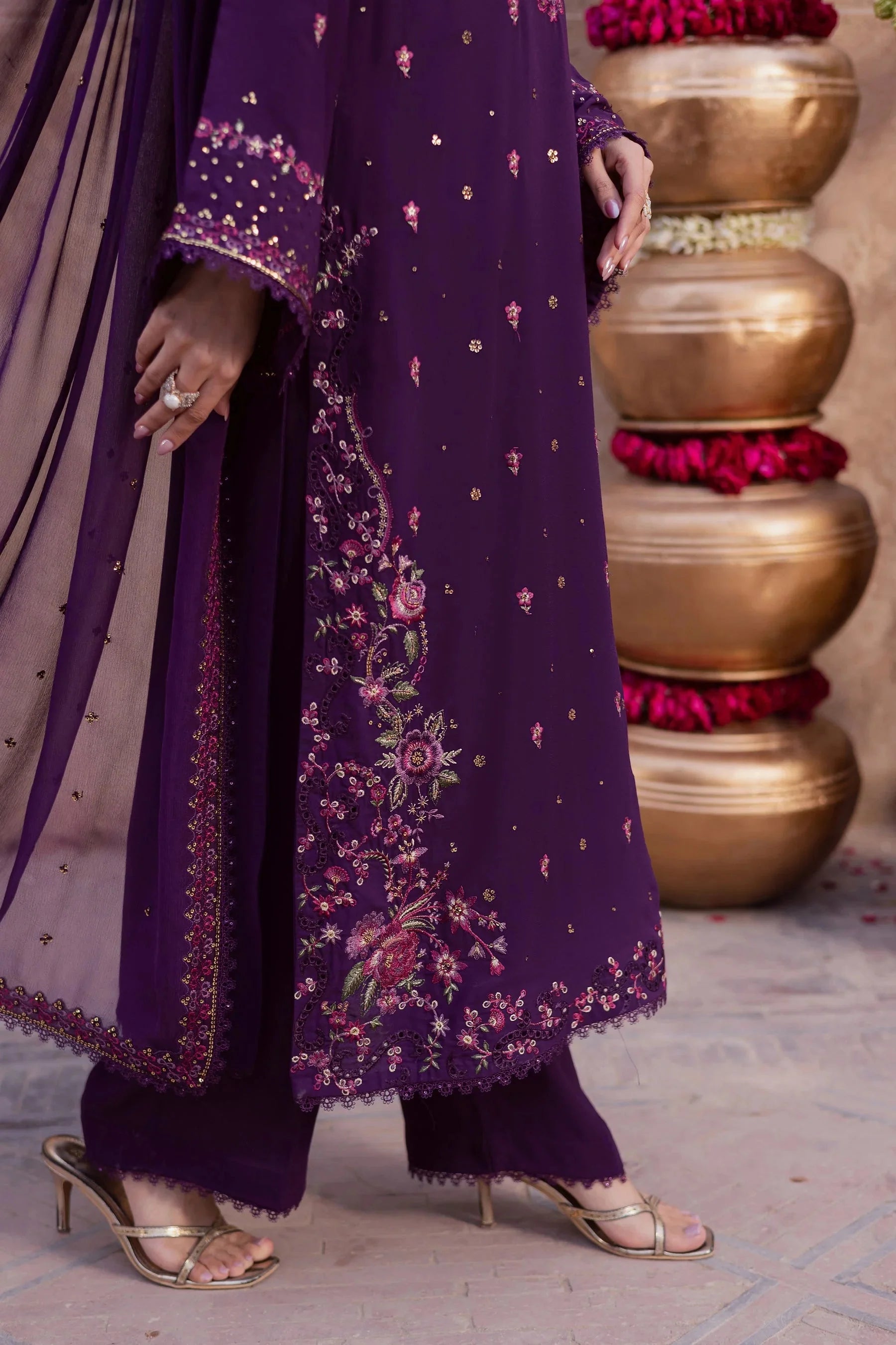 BATIK-3PIECE LAWN SEQUIN EMBROIDERED SHIRT WITH CHIFFON EMBROIDERED DUPATTA AND TROUSER-BIC-4859 Asasay Fakhir