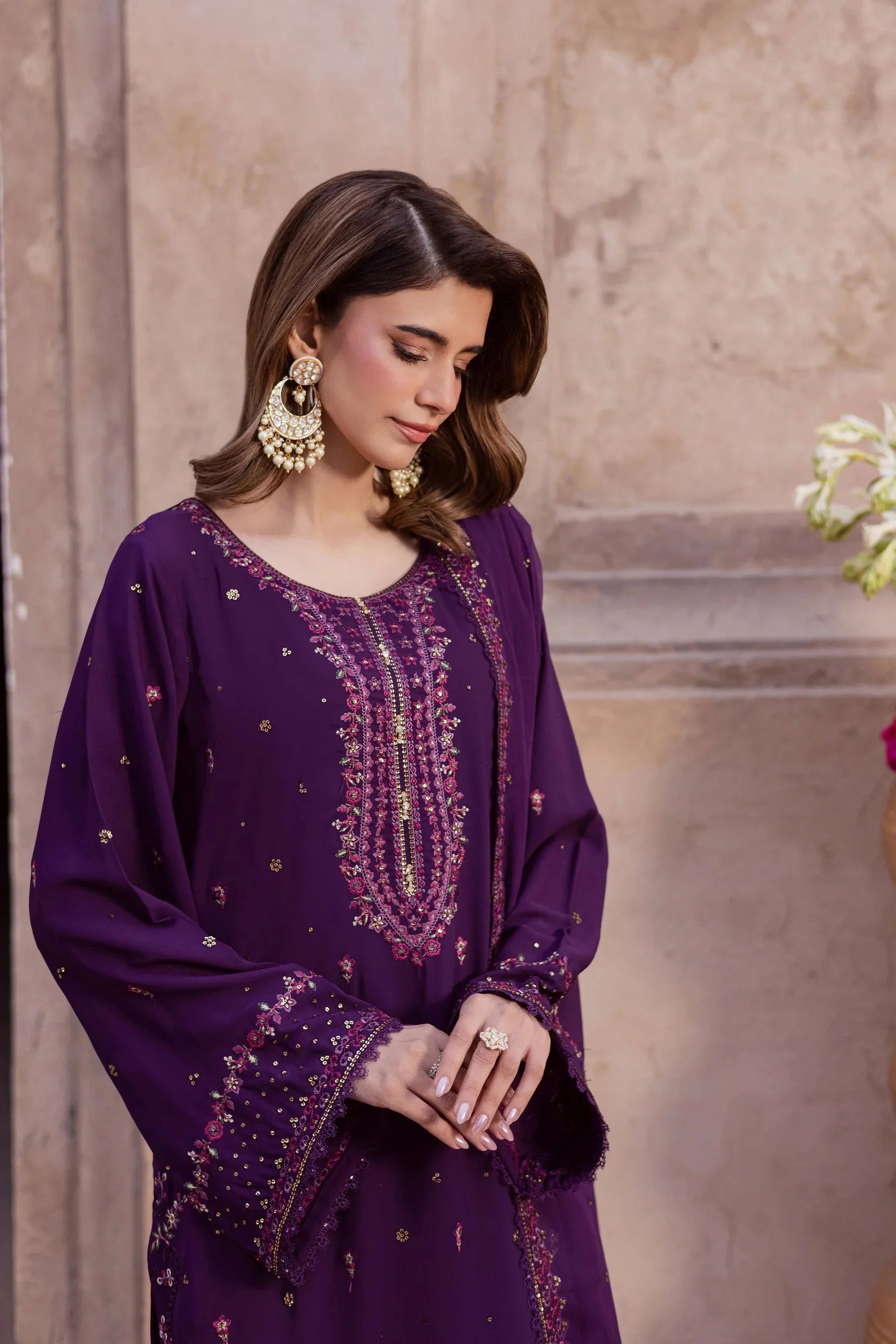 BATIK-3PIECE LAWN SEQUIN EMBROIDERED SHIRT WITH CHIFFON EMBROIDERED DUPATTA AND TROUSER-BIC-4859 Asasay Fakhir