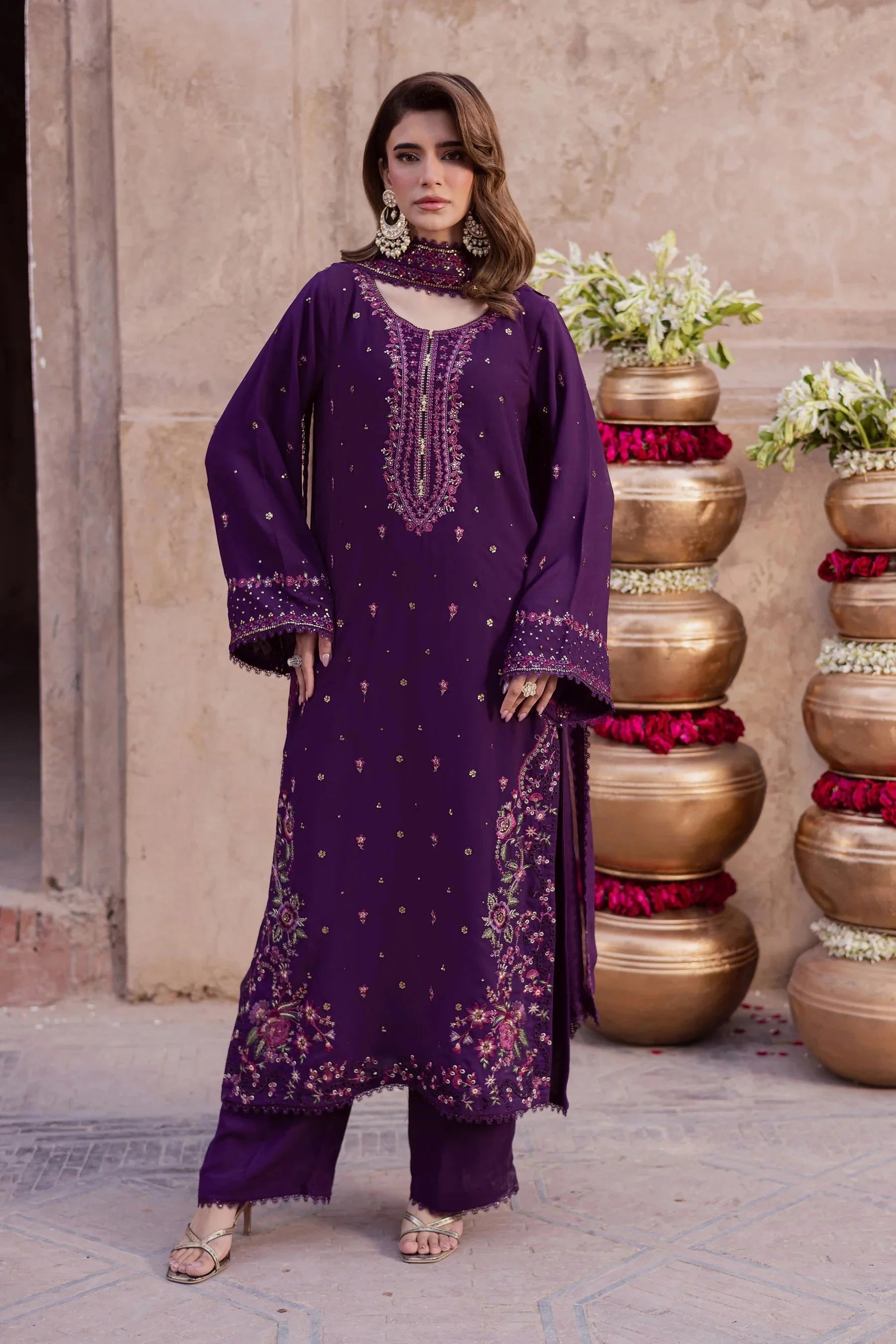 BATIK-3PIECE LAWN SEQUIN EMBROIDERED SHIRT WITH CHIFFON EMBROIDERED DUPATTA AND TROUSER-BIC-4859 Asasay Fakhir