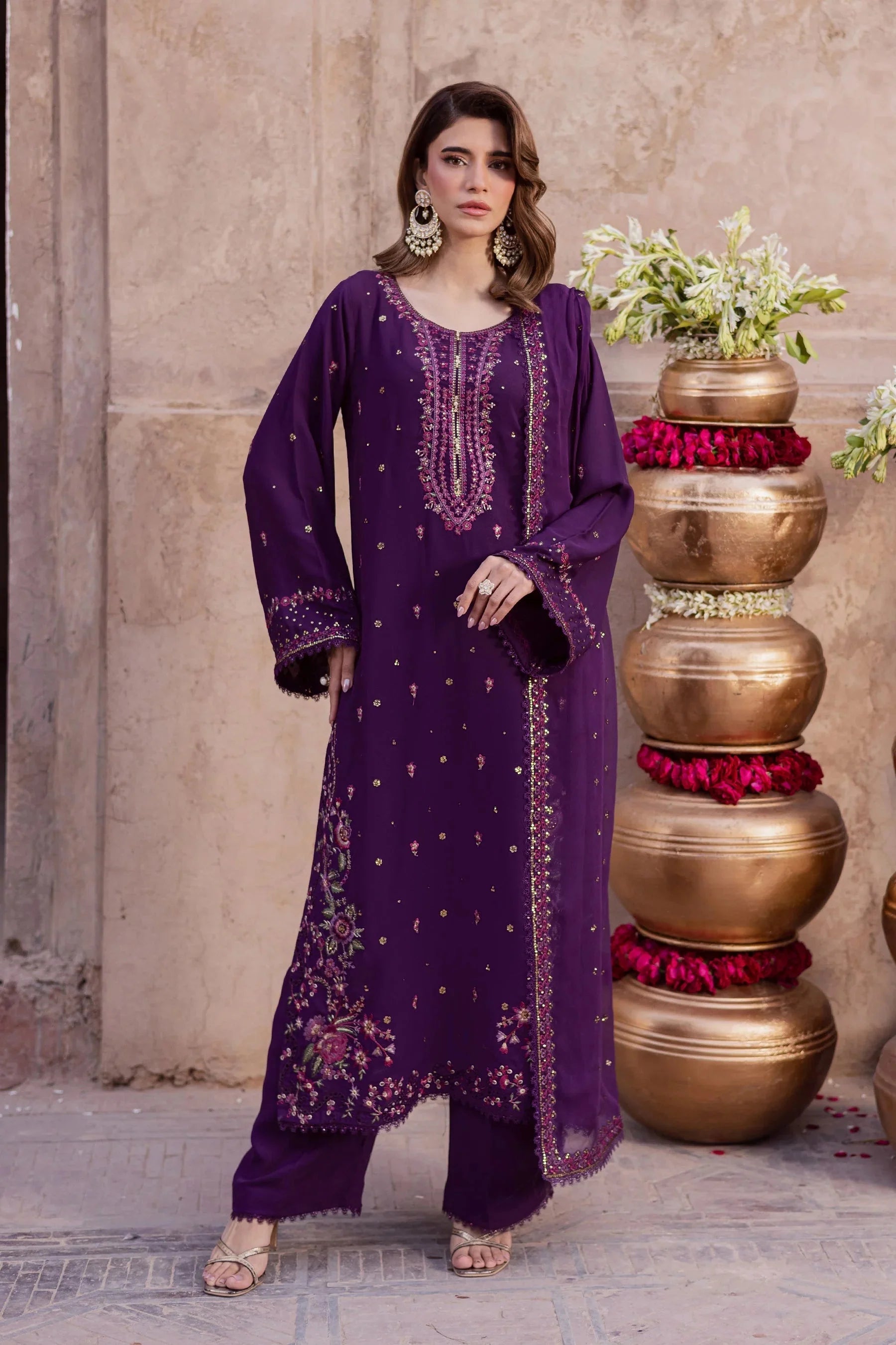 BATIK-3PIECE LAWN SEQUIN EMBROIDERED SHIRT WITH CHIFFON EMBROIDERED DUPATTA AND TROUSER-BIC-4859 Asasay Fakhir