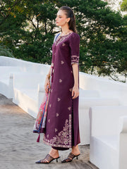 IZEL-3PC LAWN EMBROIDERED SHIRT WITH CHIFFON PRINT DUPATTA AND EMB TROUSER-BIC-4839 Asasay Fakhir