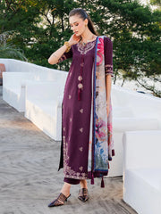 IZEL-3PC LAWN EMBROIDERED SHIRT WITH CHIFFON PRINT DUPATTA AND EMB TROUSER-BIC-4839 Asasay Fakhir