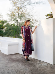 IZEL-3PC LAWN EMBROIDERED SHIRT WITH CHIFFON PRINT DUPATTA AND EMB TROUSER-BIC-4839 Asasay Fakhir