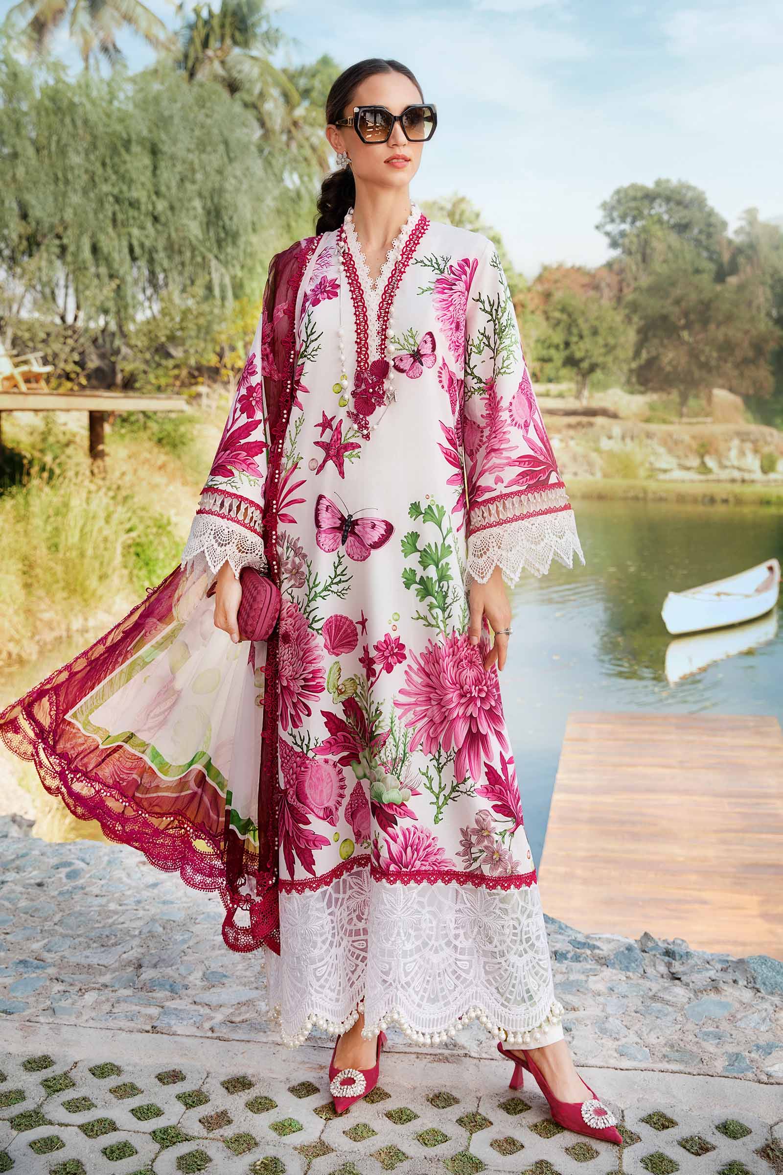 MARIA.B-3PC LAWN EMBROIDERED PRINTED SHIRT WITH CHIFFON PRINT DUPATTA AND PRINT TROUSER-BIC-2520 Asasay Fakhir