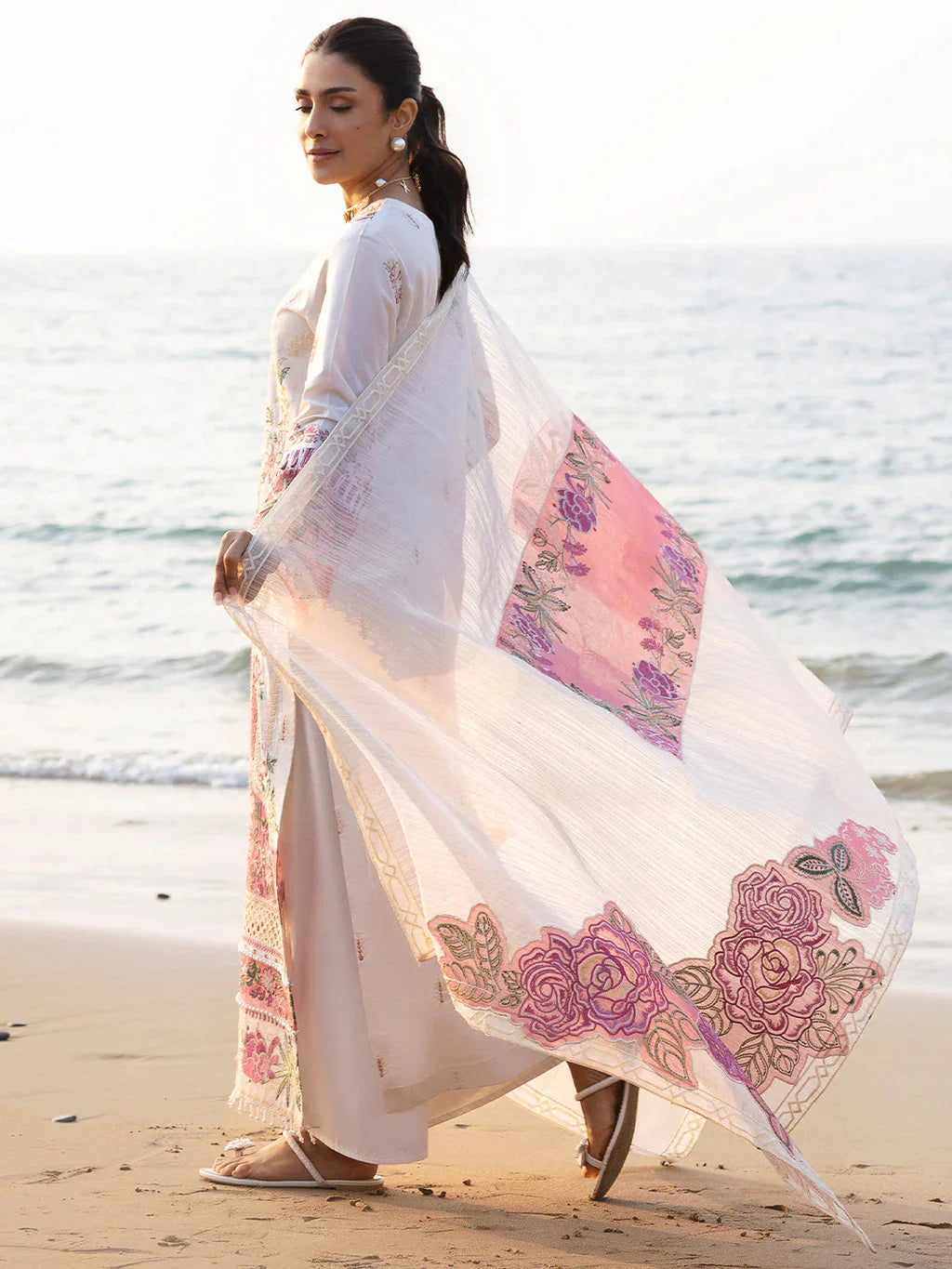 MAHNUR-3PC LAWN CHIKAN HEAVY EMBROIDERED SHIRT WITH KHADDI NET EMBROIDERED DUPATTA AND TROUSER-BIC-4734 Asasay Fakhir