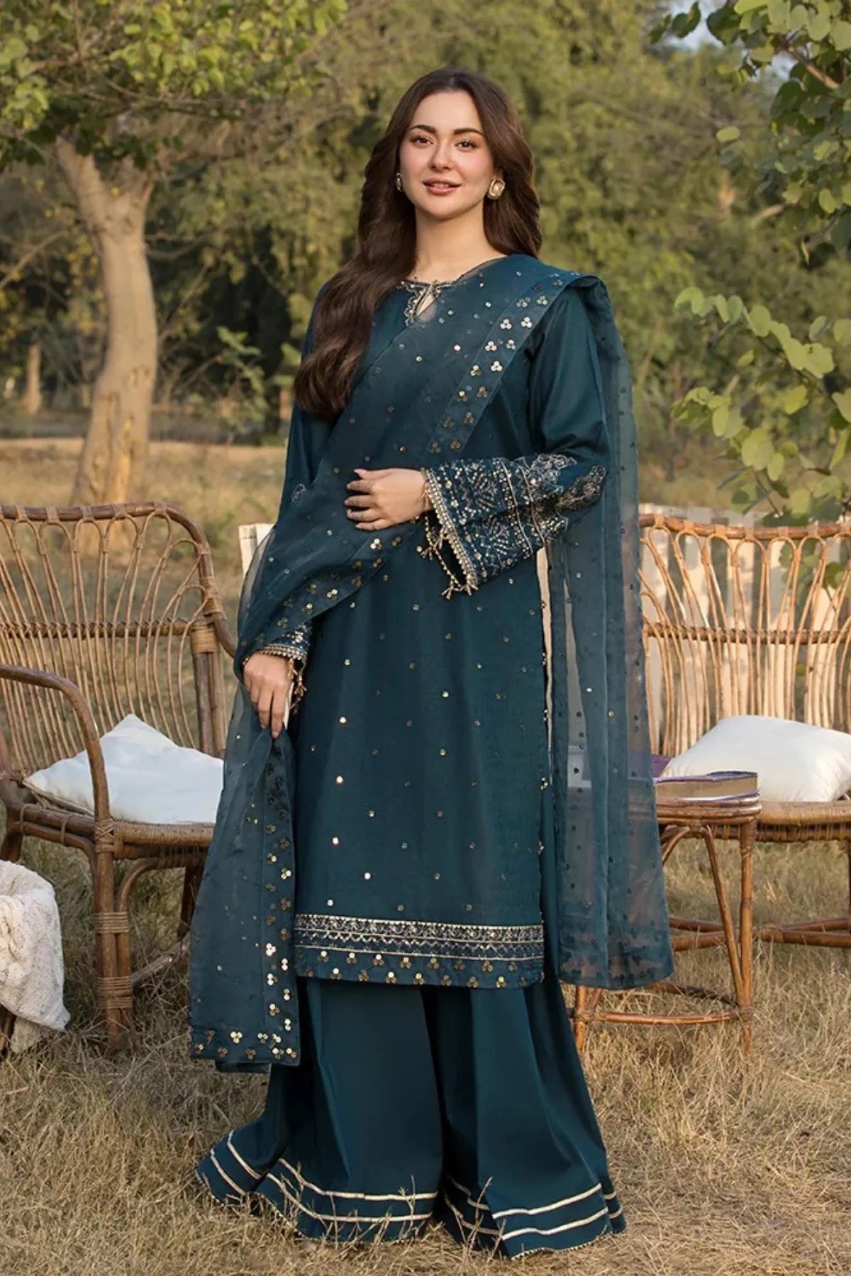 JADE-3PC LAWN EMBROIDERED SHIRT WITH ORGANZA EMBROIDERED DUPATTA AND TROUSER -BIC-4781 Asasay Fakhir