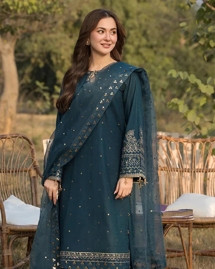 JADE-3PC LAWN EMBROIDERED SHIRT WITH ORGANZA EMBROIDERED DUPATTA AND TROUSER -BIC-4781 Asasay Fakhir