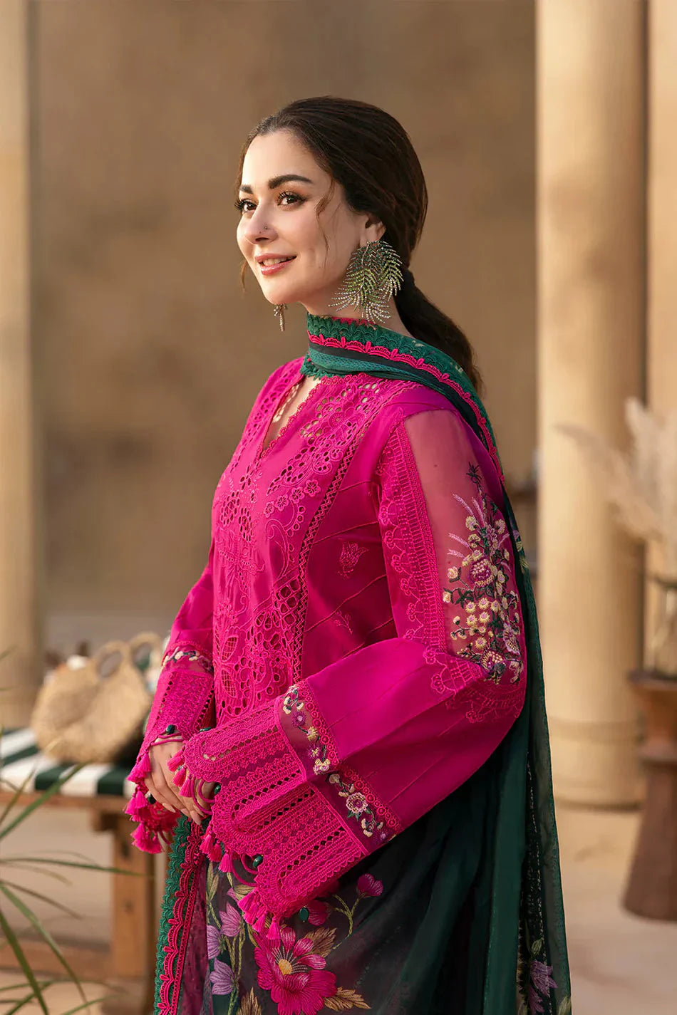 JADE-3PC LAWN CHIKANKARI EMBROIDERED SHIRT WITH CHIFFON PRINTED DUPATTA AND TROUSER -BIC-4507 Asasay Fakhir