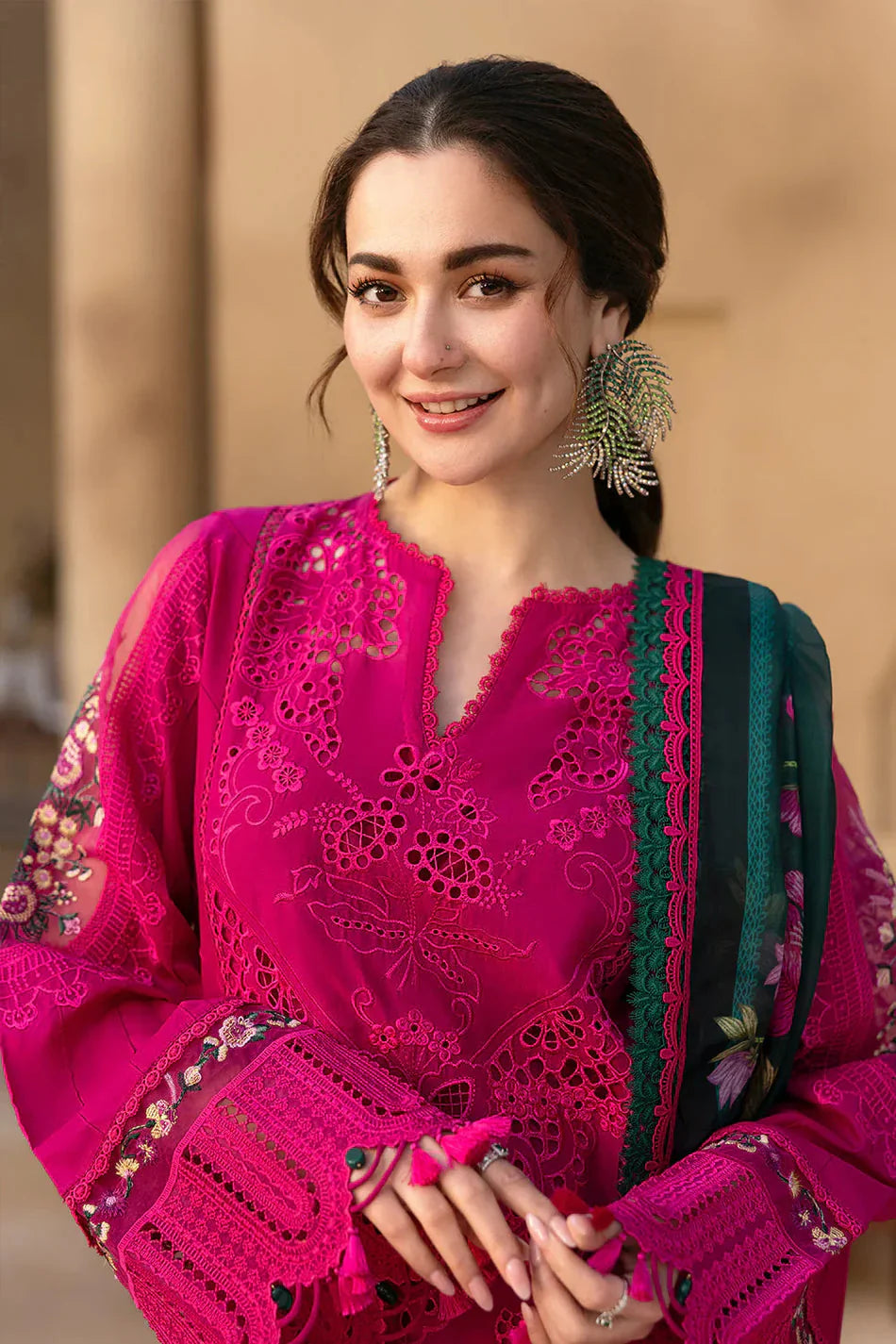 JADE-3PC LAWN CHIKANKARI EMBROIDERED SHIRT WITH CHIFFON PRINTED DUPATTA AND TROUSER -BIC-4507 Asasay Fakhir