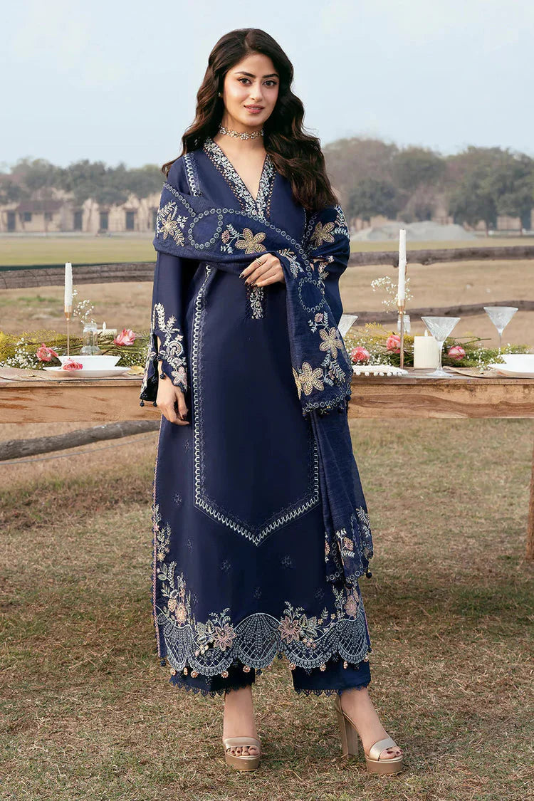 IZEL-3PC LAWN EMBROIDERED SHIRT WITH KHADDI NET EMBROIDERED DUPATTA AND TROUSER-BIC-4817 Asasay Fakhir