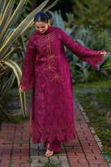 RANG RASIYA-3PC LAWN CHIKAN EMBROIDERED SHIRT WITH KHADDI NET EMB DUPATTA AND EMB TROUSER-BIC-4885 Asasay Fakhir