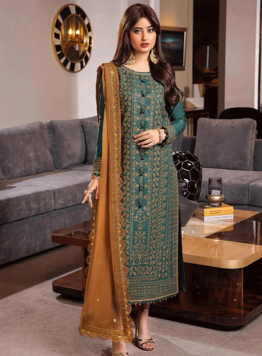 ASIM JOFA-3PC LAWN HEAVY EMBROIDERED SHIRT WITH CHIFFON EMBROIDERED DUPATTA AND TROUSER-BIC-4547 Asasay Fakhir