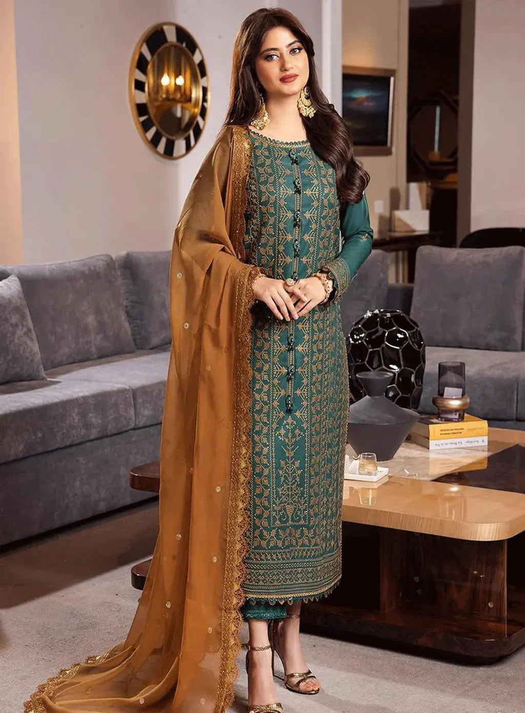 ASIM JOFA-3PC LAWN HEAVY EMBROIDERED SHIRT WITH CHIFFON EMBROIDERED DUPATTA AND TROUSER-BIC-4547 Asasay Fakhir