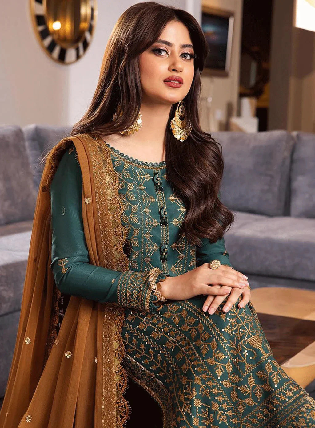 ASIM JOFA-3PC LAWN HEAVY EMBROIDERED SHIRT WITH CHIFFON EMBROIDERED DUPATTA AND TROUSER-BIC-4547 Asasay Fakhir