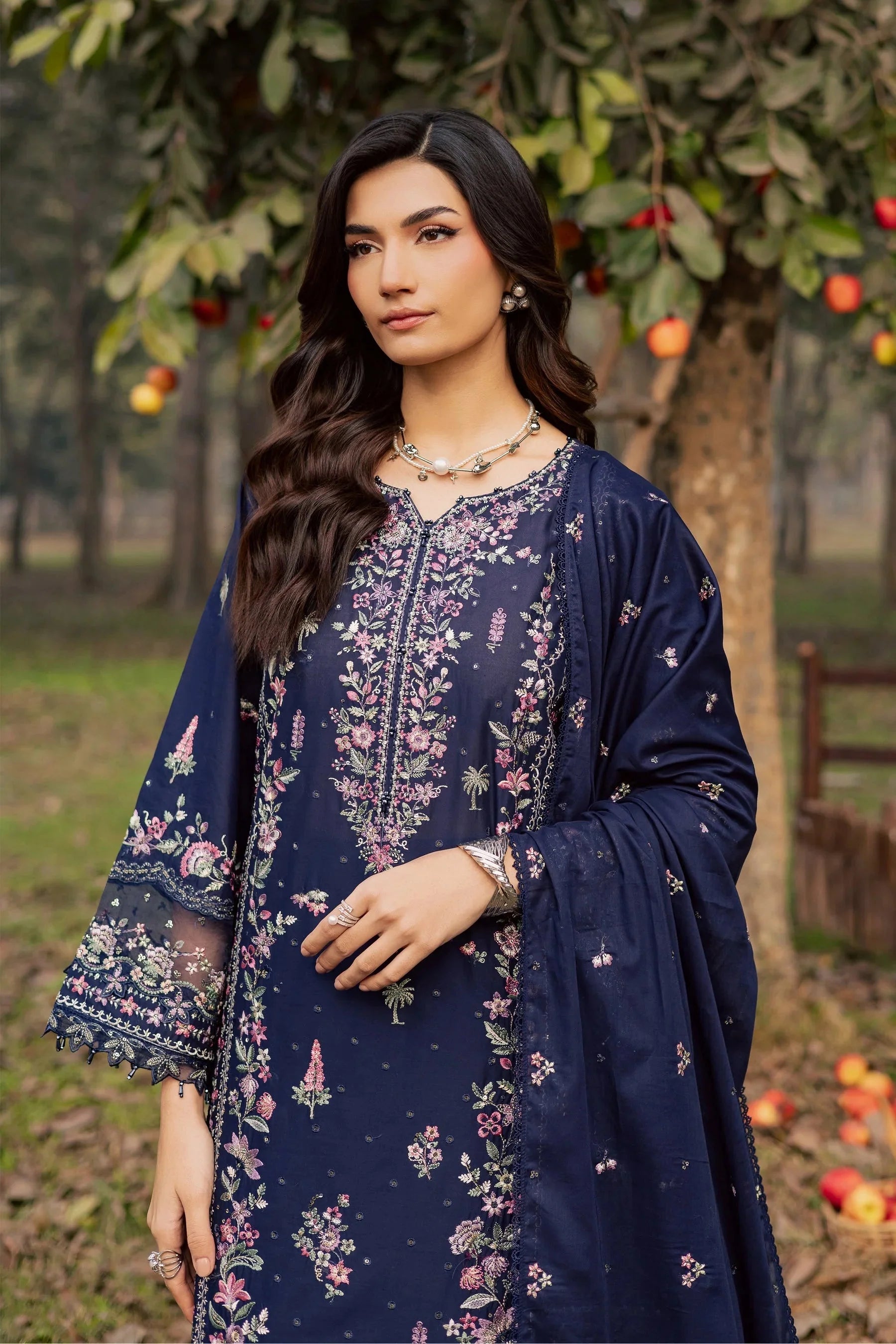 BATIK-3PIECE LAWN SEQUIN EMBROIDERED SHIRT WITH CHIFFON EMBROIDERED DUPATTA AND TROUSER-BIC-4829 Asasay Fakhir