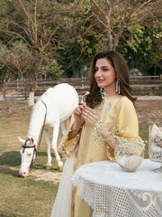 IZEL-3PC LAWN EMBROIDERED SHIRT WITH KHAADI NET EMBROIDERED DUPATTA AND TROUSER-BIC-4832 Asasay Fakhir