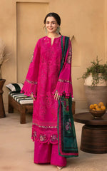 JADE-3PC LAWN CHIKANKARI EMBROIDERED SHIRT WITH CHIFFON PRINTED DUPATTA AND TROUSER -BIC-4507 Asasay Fakhir