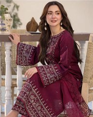 QALAMQAR-3PC LAWN EMBROIDERED SHIRT WITH ORGANZA EMBROIDERED DUPATTA AND EMB TROUSER-BIC-4532 Asasay Fakhir
