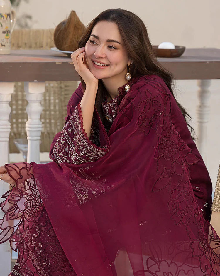 QALAMQAR-3PC LAWN EMBROIDERED SHIRT WITH ORGANZA EMBROIDERED DUPATTA AND EMB TROUSER-BIC-4532 Asasay Fakhir