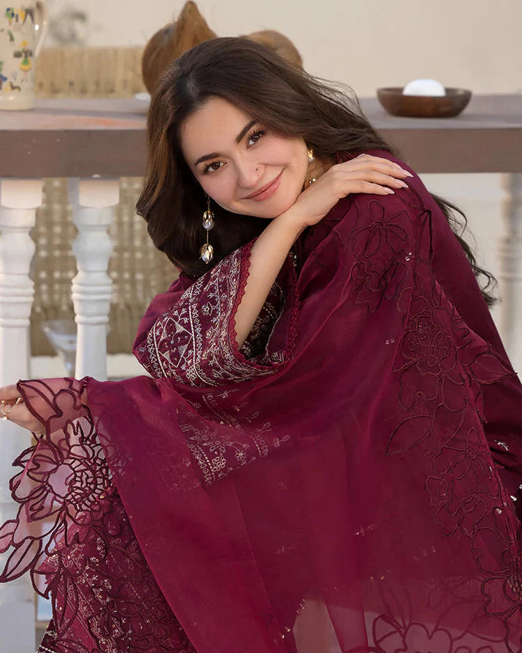 QALAMQAR-3PC LAWN EMBROIDERED SHIRT WITH ORGANZA EMBROIDERED DUPATTA AND EMB TROUSER-BIC-4532 Asasay Fakhir