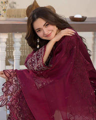 QALAMQAR-3PC LAWN EMBROIDERED SHIRT WITH ORGANZA EMBROIDERED DUPATTA AND EMB TROUSER-BIC-4532 Asasay Fakhir