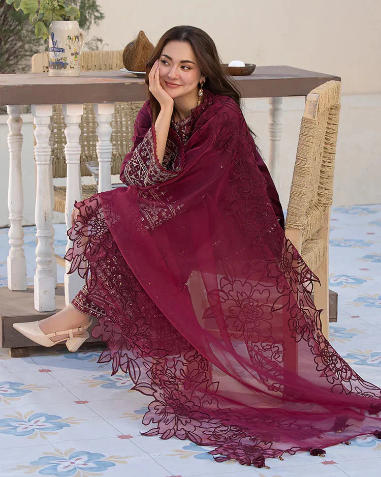 QALAMQAR-3PC LAWN EMBROIDERED SHIRT WITH ORGANZA EMBROIDERED DUPATTA AND EMB TROUSER-BIC-4532 Asasay Fakhir