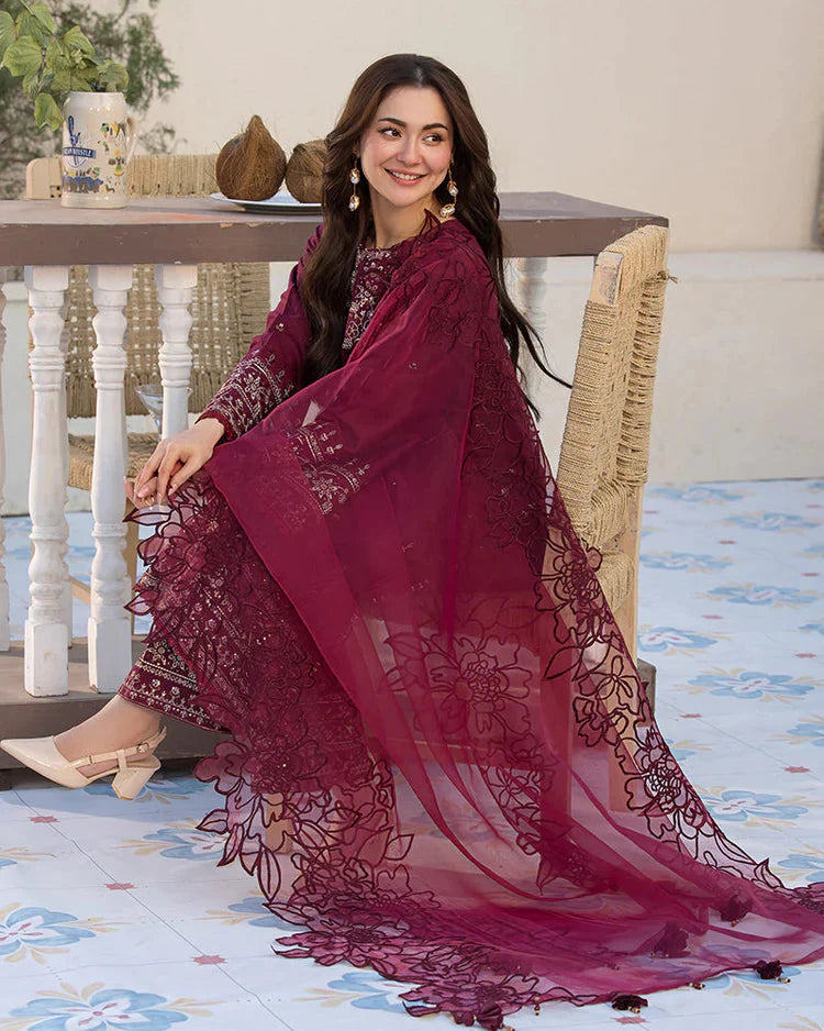 QALAMQAR-3PC LAWN EMBROIDERED SHIRT WITH ORGANZA EMBROIDERED DUPATTA AND EMB TROUSER-BIC-4532 Asasay Fakhir