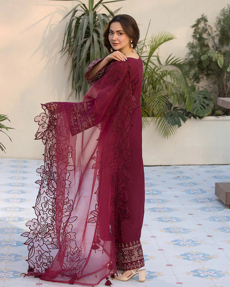 QALAMQAR-3PC LAWN EMBROIDERED SHIRT WITH ORGANZA EMBROIDERED DUPATTA AND EMB TROUSER-BIC-4532 Asasay Fakhir