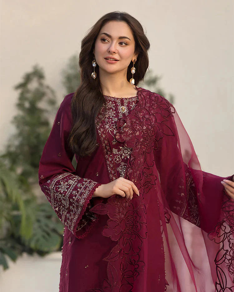 QALAMQAR-3PC LAWN EMBROIDERED SHIRT WITH ORGANZA EMBROIDERED DUPATTA AND EMB TROUSER-BIC-4532 Asasay Fakhir