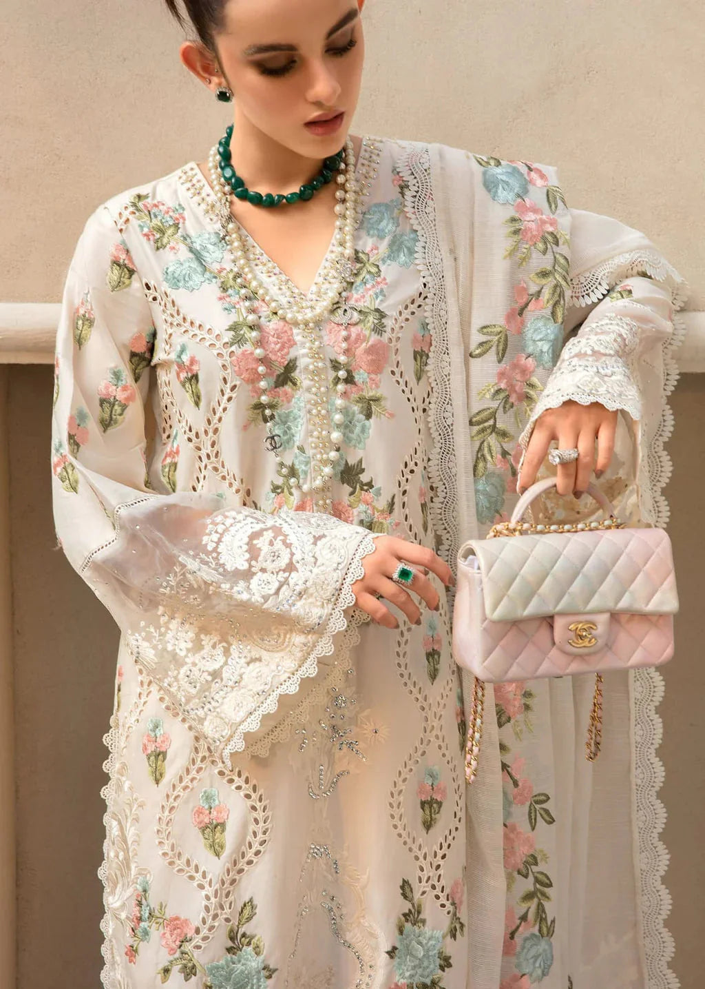CRIMSON-3PC LAWN EMBROIDERED SHIRT WITH CHIFFON EMBROIDERED DUPATTA & TROUSER-BIC-4502 Asasay Fakhir