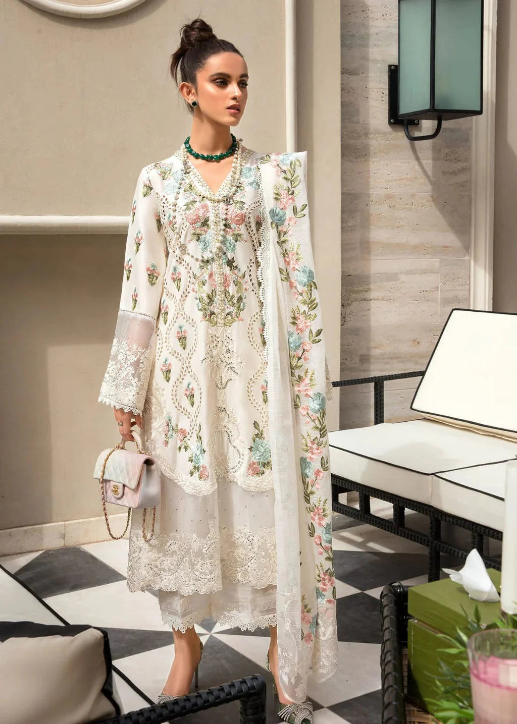 CRIMSON-3PC LAWN EMBROIDERED SHIRT WITH CHIFFON EMBROIDERED DUPATTA & TROUSER-BIC-4502 Asasay Fakhir
