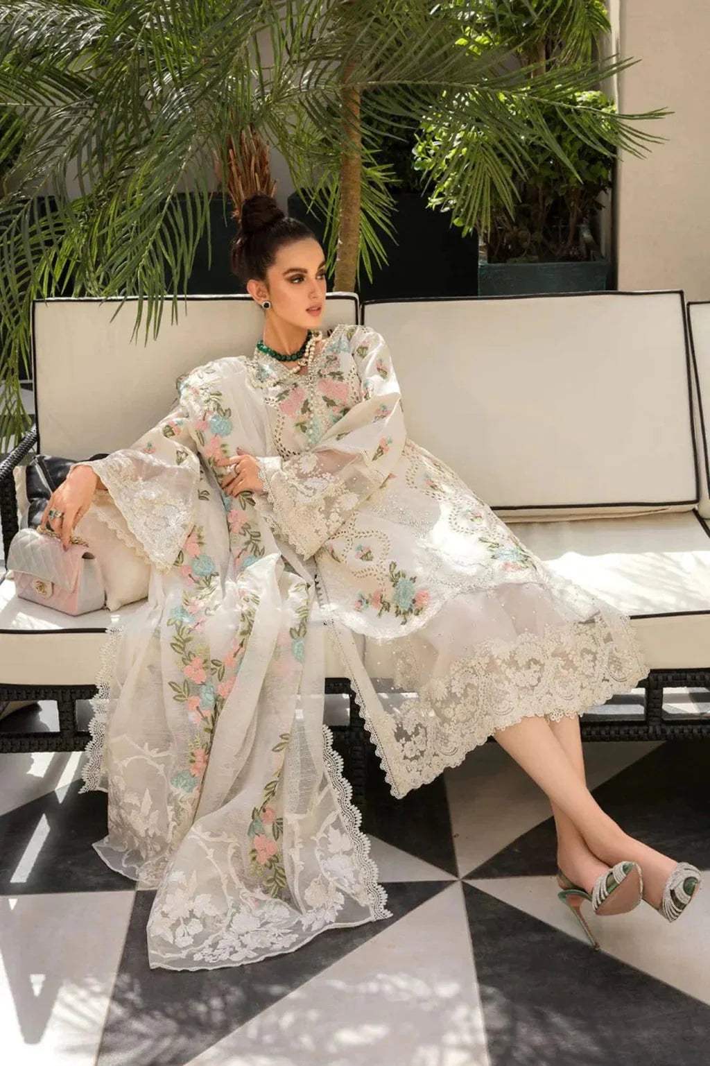 CRIMSON-3PC LAWN EMBROIDERED SHIRT WITH CHIFFON EMBROIDERED DUPATTA & TROUSER-BIC-4502 Asasay Fakhir