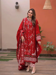 ANEELAS-3PC LAWN CHIKAN EMBROIDERED SHIRT WITH LAWN EMB DUPATTA AND TROUSER-BIC-4813 Asasay Fakhir
