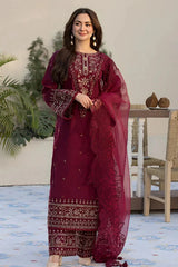 QALAMQAR-3PC LAWN EMBROIDERED SHIRT WITH ORGANZA EMBROIDERED DUPATTA AND EMB TROUSER-BIC-4532 Asasay Fakhir
