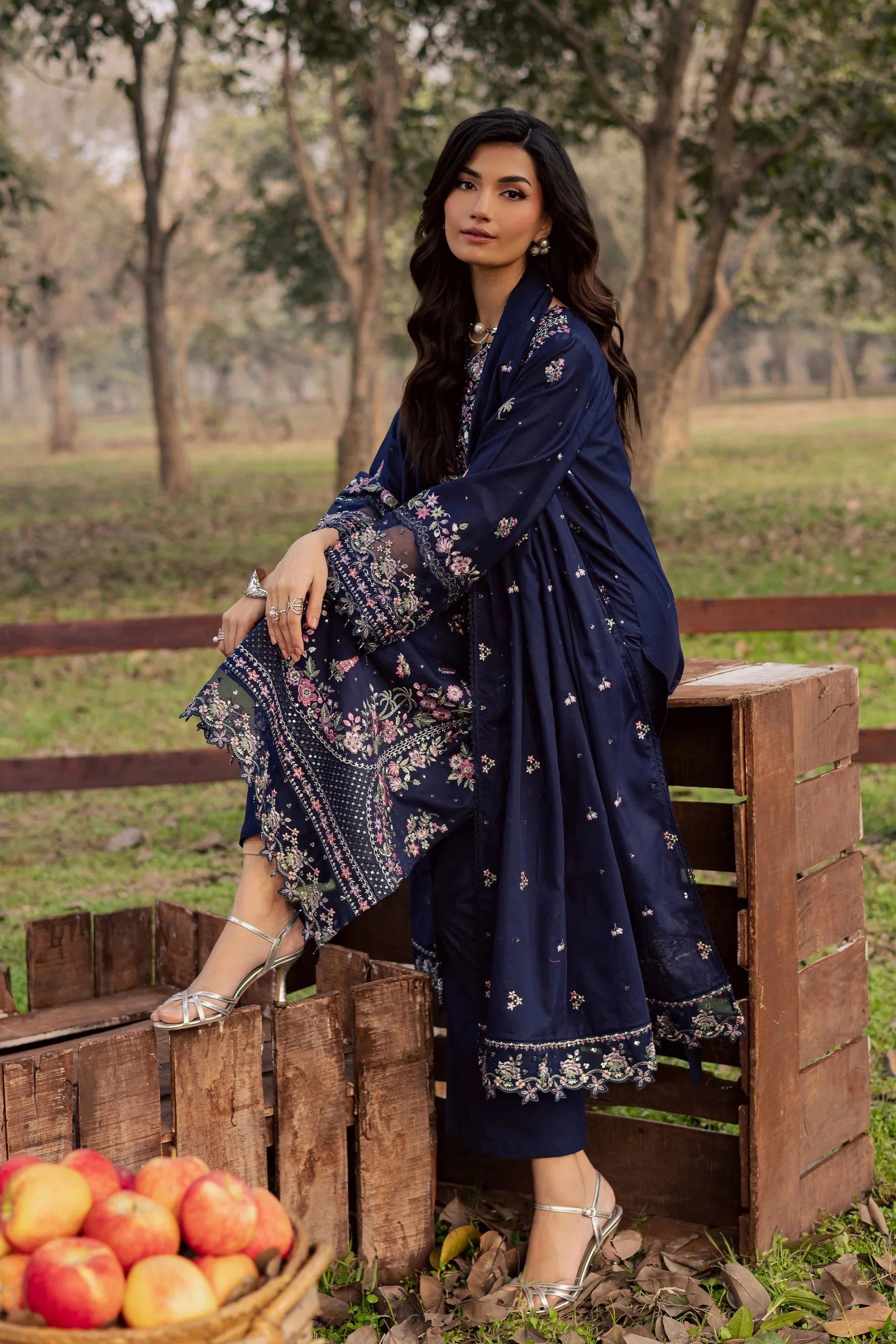 BATIK-3PIECE LAWN SEQUIN EMBROIDERED SHIRT WITH CHIFFON EMBROIDERED DUPATTA AND TROUSER-BIC-4829 Asasay Fakhir