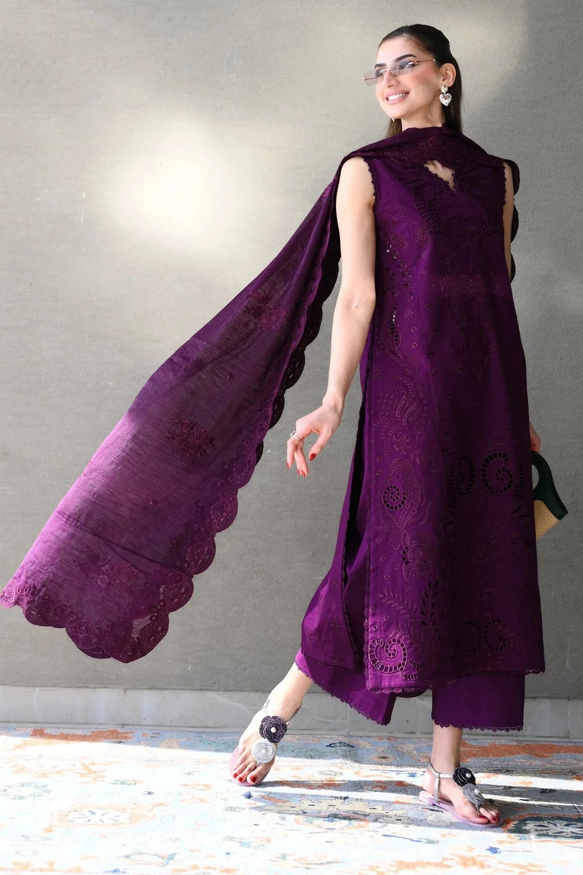 ZAIB-3PC LAWN EMBROIDERED SHIRT WITH KHADDI NET EMBROIDERED DUPATTA AND TROUSER-4814 Asasay Fakhir
