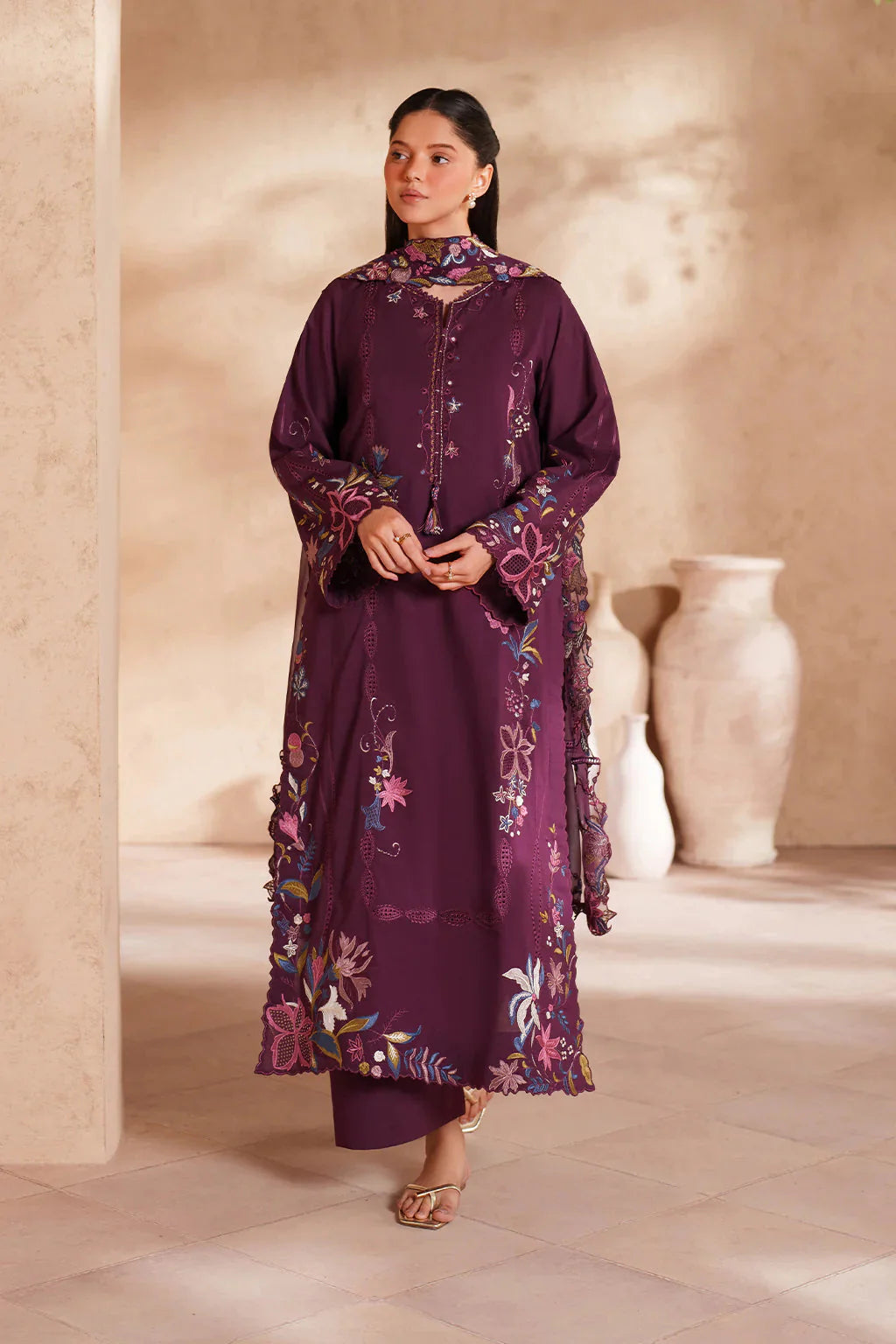 IZNIK-3PC LAWN EMBROIDERED SHIRT WITH KHAADI NET EMBROIDERED DUPATTA AND TROUSER-BIC-4833 Asasay Fakhir